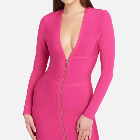 CORSET LONG SLEEVE BANDAGE DRESS COLOR: FUSCHIA FEDORA CORSET LONG SLEEVE BANDAGE DRESS COLOR: FUSCHIA FEDORA